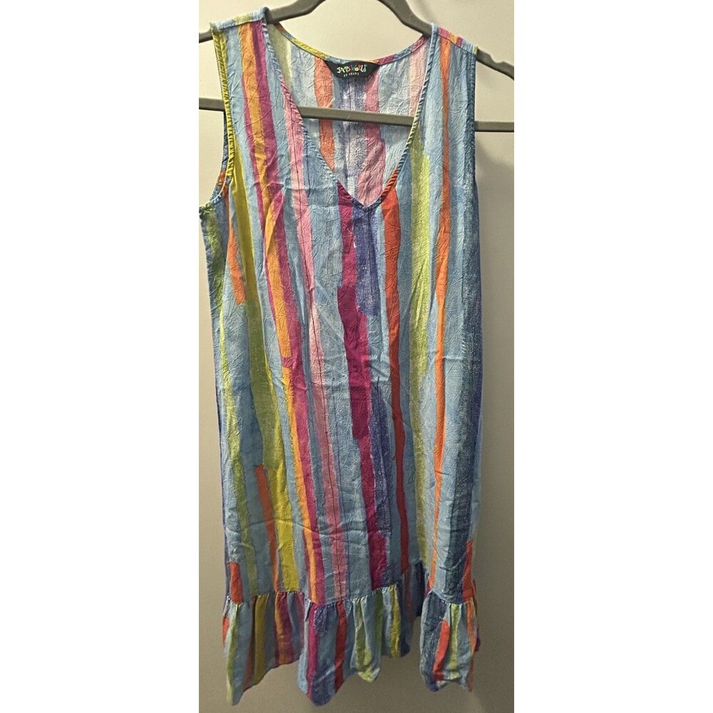 Jams World Medley Tank Dress XS Colorful Tropical Ruffle Hem Resort Hawaii Art